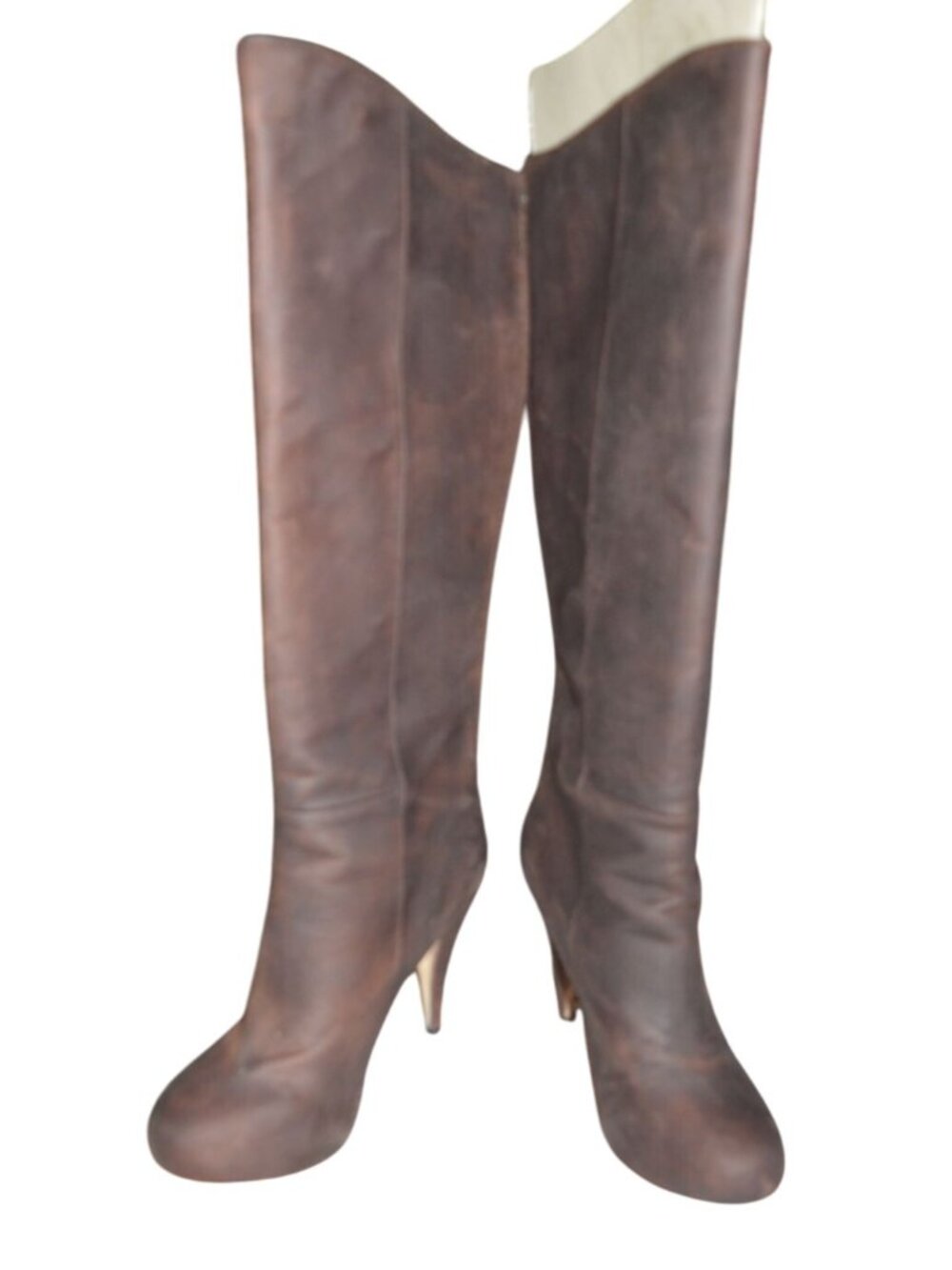 Cynthia Vincent Brown Suede Heeled Knee High Boots Womens Size 7.5 Gold Interior - Picture 2 of 11